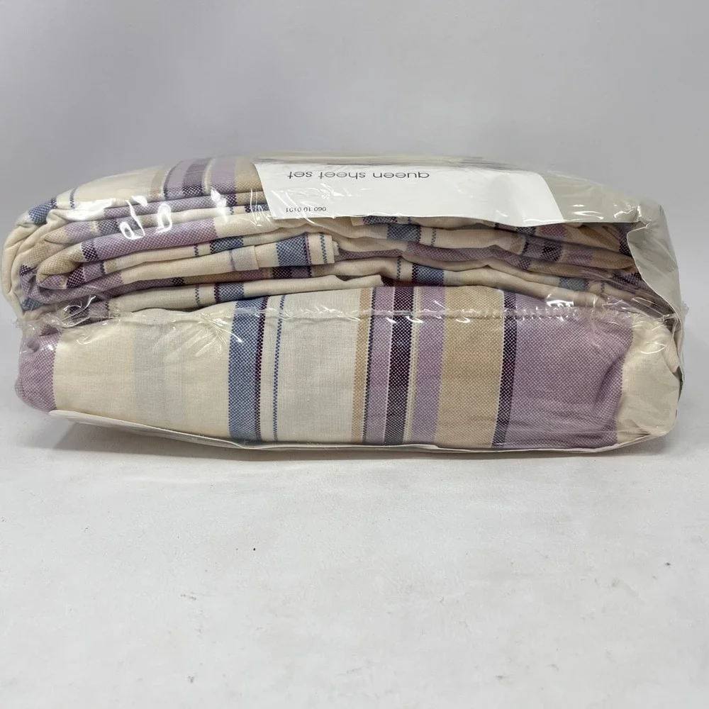 Target Queen Sheet Set Heather Plaid Collection Purple Stripe Percale 180 TC NEW